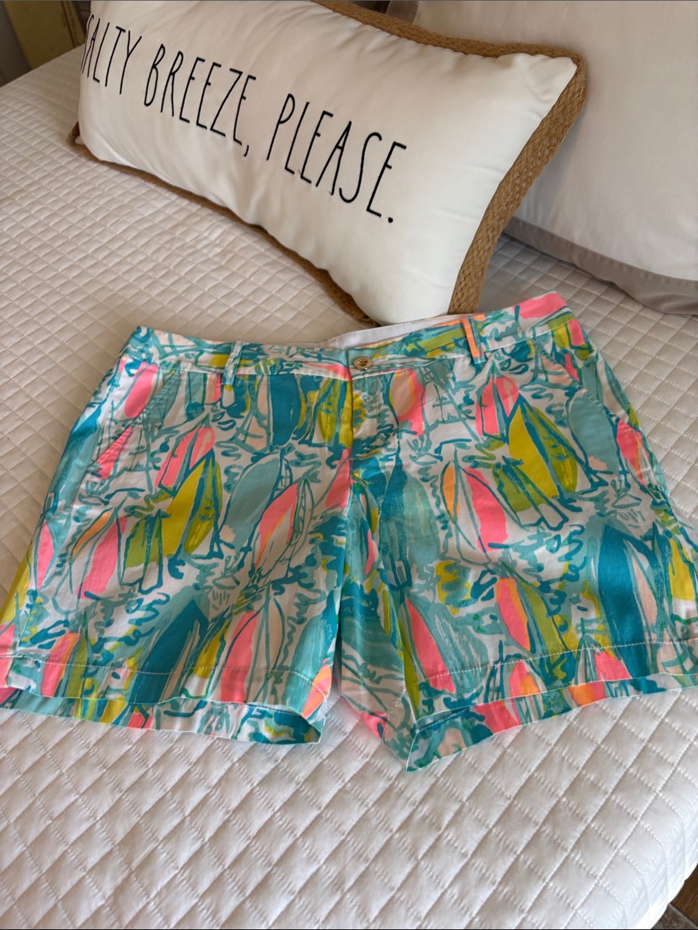 Lilly Pulitzer Surfboard-Print Bermuda Shorts in Teal, Pink & Yellow